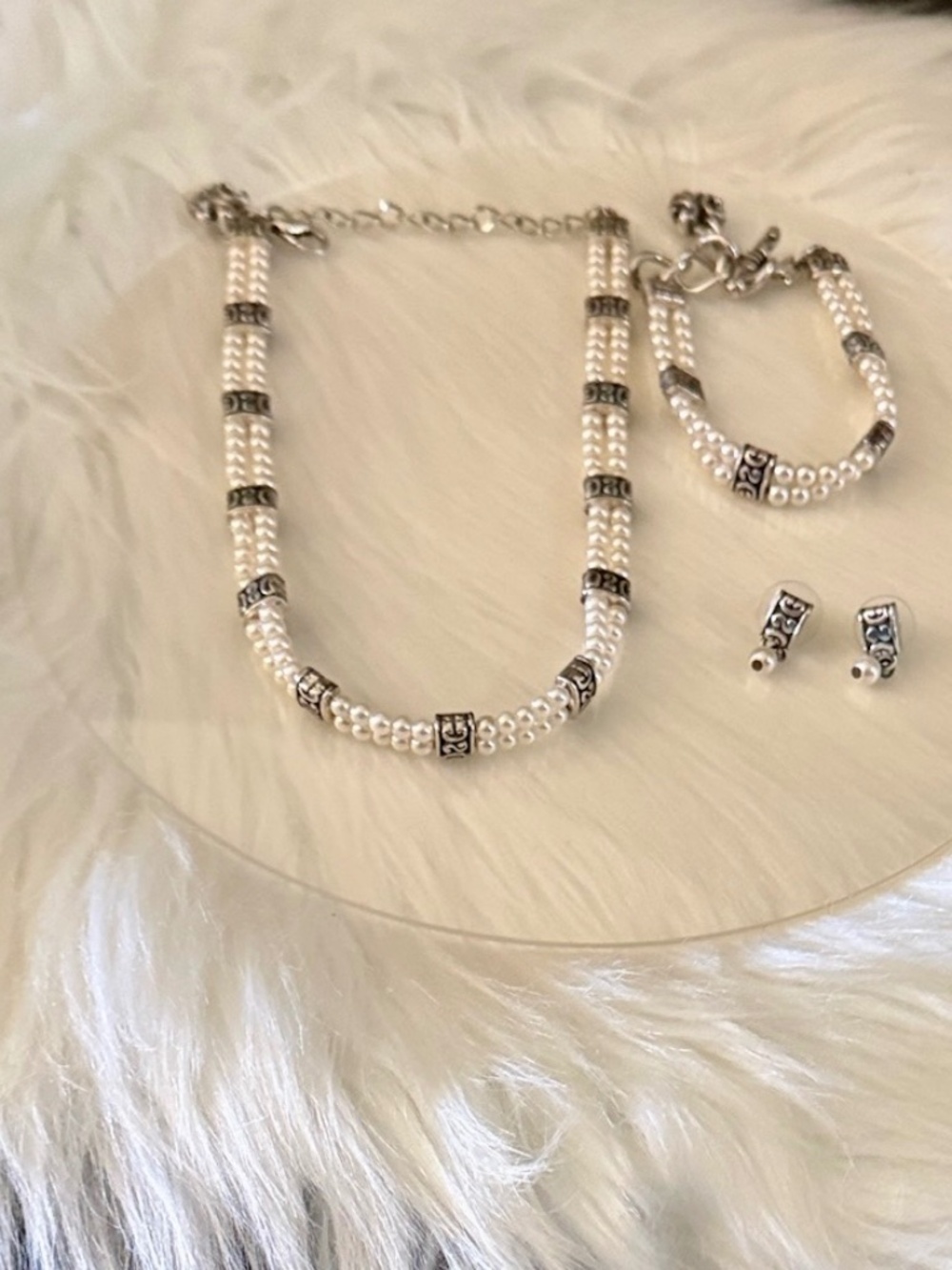 Brighton Lady Jane Pearl and silver tone  Set  Rare / Retired